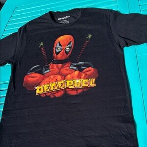 Marvel Deadpool Black Tee with Red and Gold Design